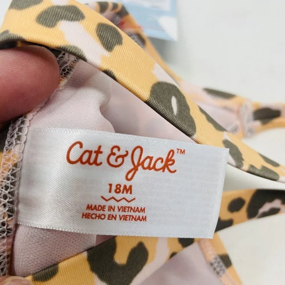 Cat & Jack Toddler Girls Size 18 Months Animal Print Tankini Swim Top Orange 634